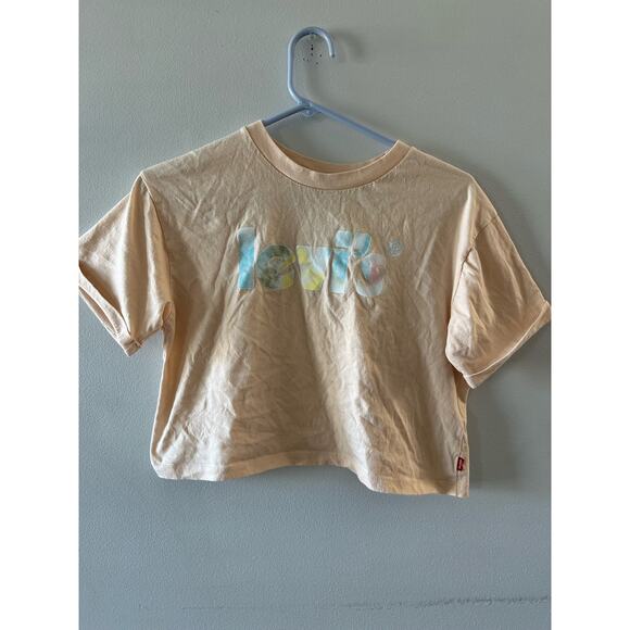 Levi’s Crop Top Meet and Greet Rolled Sleeve Tee Logo Peach Size Large 12-13yrs - Picture 1 of 7